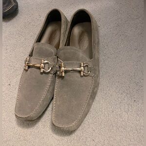 Salvatore Ferragamo Gray Suede Loafers with Metal Accent
